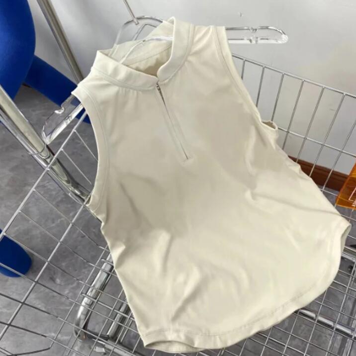 New Spliced Half High Neck Zipper Sleeveless Shirt