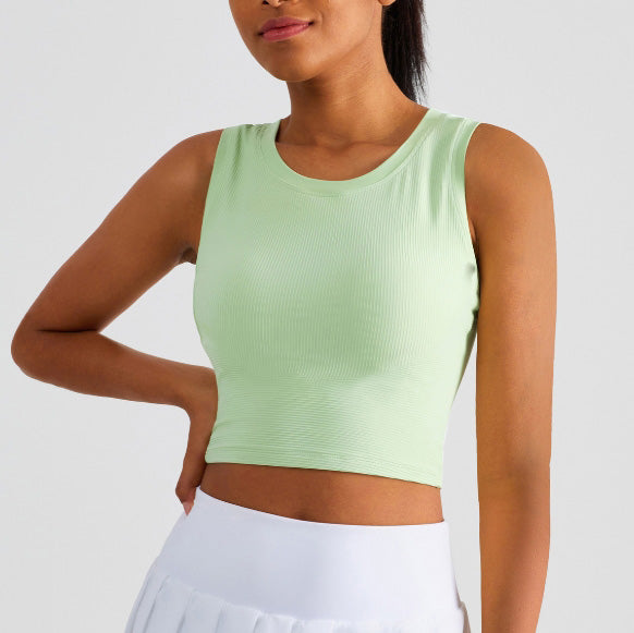 Women Sports Bra Ribbing Fitness Tops Fixed Yoga Vest # HPWX1506