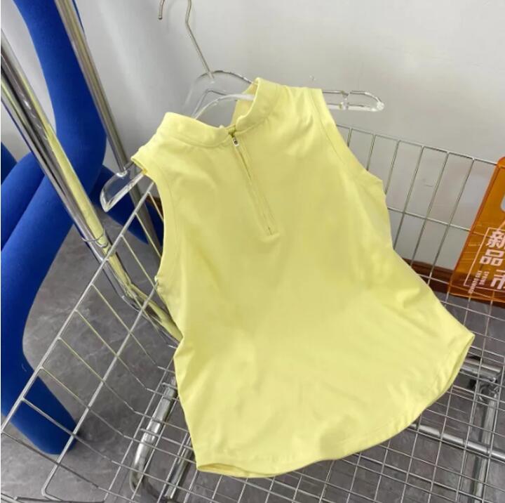 New Spliced Half High Neck Zipper Sleeveless Shirt