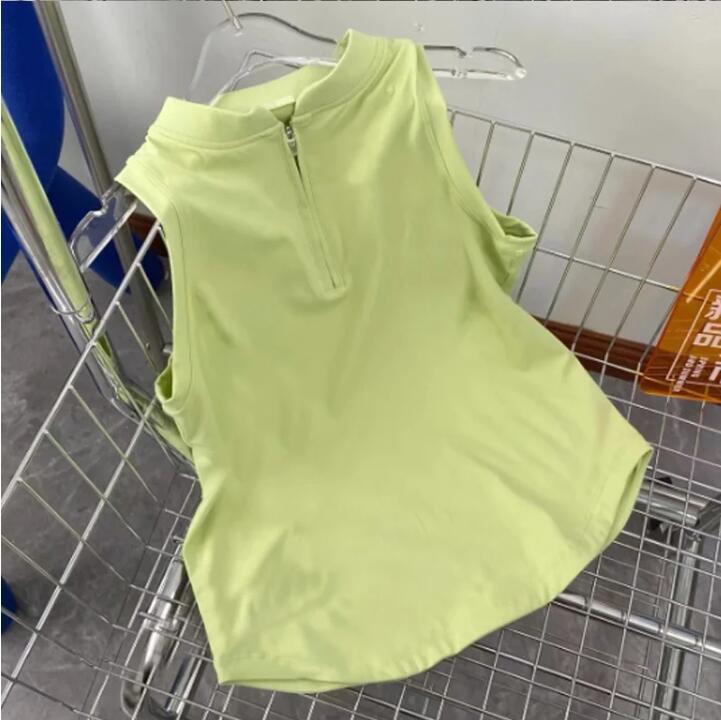 New Spliced Half High Neck Zipper Sleeveless Shirt