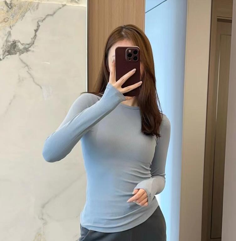Women Ribbed Stretch Long Sleeve Shirts