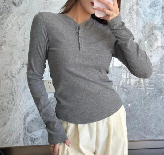 WOMEN RIBBED BUTTON SHIRT #131
