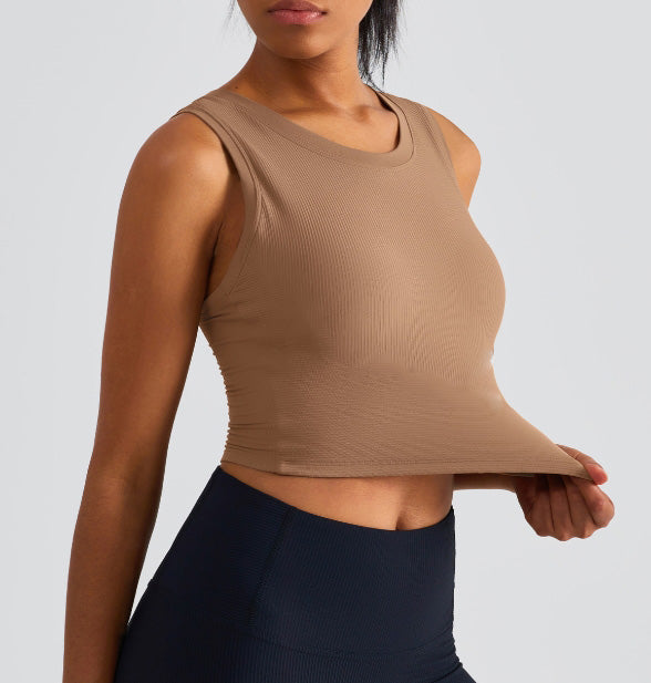 Women Sports Bra Ribbing Fitness Tops Fixed Yoga Vest # HPWX1506