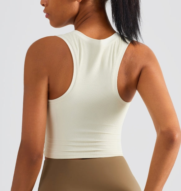 Women Sports Bra Ribbing Fitness Tops Fixed Yoga Vest # HPWX1506