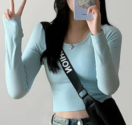 long sleeve ribbed shirts women