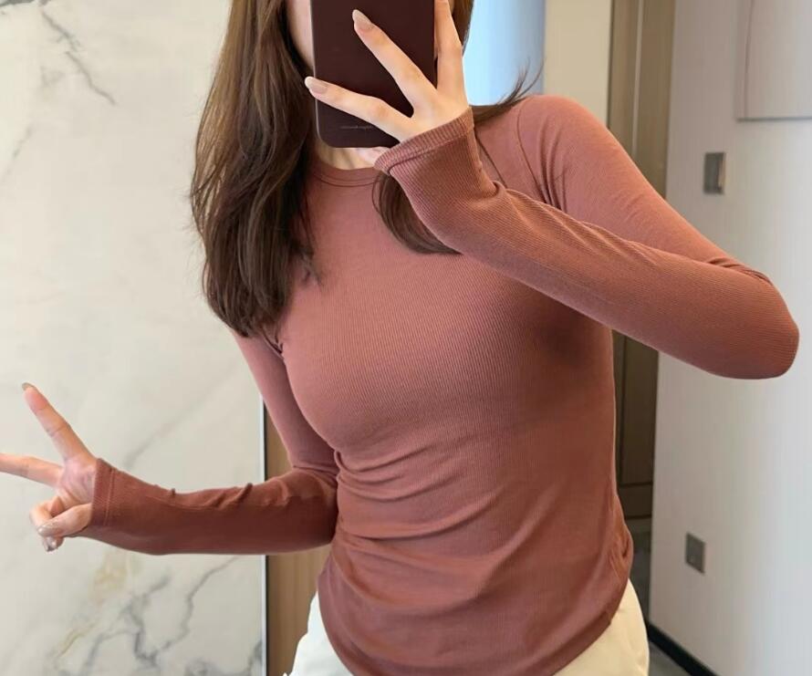 Women Ribbed Stretch Long Sleeve Shirts