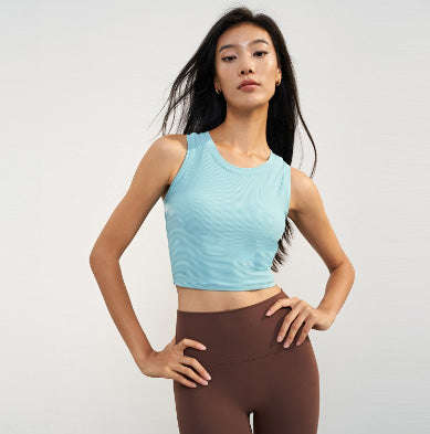 Women Sports Bra Ribbing Fitness Tops Fixed Yoga Vest # HPWX1506