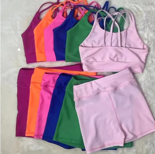 A07 # KIDS SET TRACKSUIT GIRL CHILDREN TOPS+SOLID SHORTS 2PCS